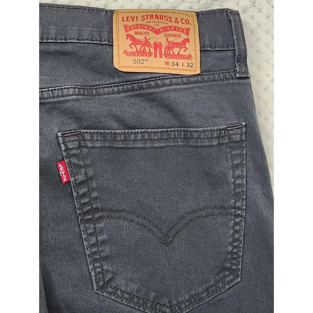 Levis‎ 502 Jeans Mens 34x32 Gray Tapered Stretch Denim Casual Pants